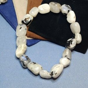 Rainbow Moonstone stretch bracelet 12-15mm tumbled stones with felt pouch-NB39